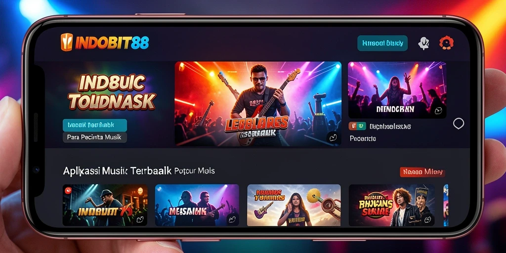Tampilan layar utama INDOBIT88 dengan berbagai pilihan musik dan permainan.