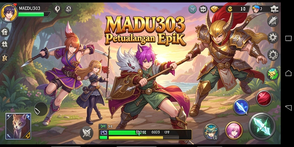 Screenshot permainan MADU303 menampilkan aksi pertarungan karakter Anime yang seru.