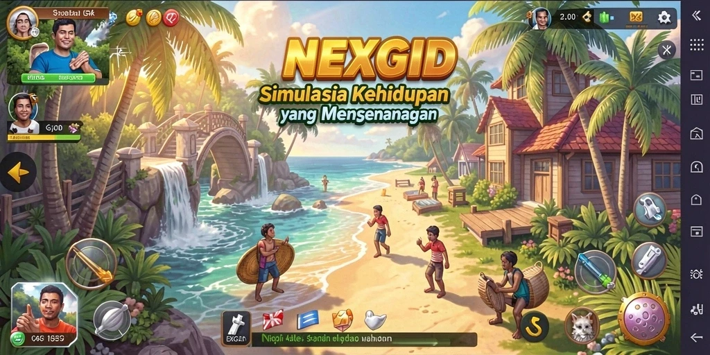 Screenshot utama NEXGID menampilkan gameplay simulasi kehidupan yang seru.