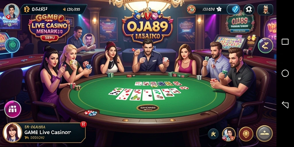 Screenshot gameplay OJA89 menampilkan dealer dan permainan Live Casino yang menarik.