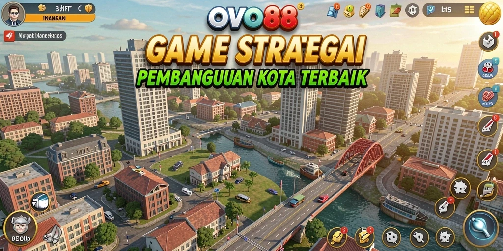 Tampilan gameplay OVO88 dengan pembangunan kota yang dinamis.